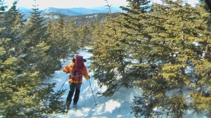 Adirondack Powder Skier Association president Ron Konowitz on the multi-use Marcy Trail.  APSA is seeking safer, skier-specific trails. Photo provided