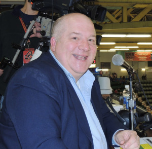 WCKM radio personality Dan Miner in the Glens Falls Civic Center press box, where he was been the hockey public address announcer for more than 20 years. Chronicle photo/Gordon Woodworth