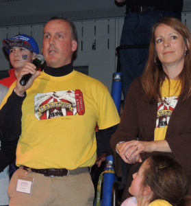 At the 2014 South High Marathon Dance, Tom Collins — battling Stage IV colon cancer — thanked the dance participants. “I left here last night with a newfound spirit,” he said. “You have your dark days and you look for that one thing that brings you back up. It’s something you can take with you forever and you should all be really proud.”  Chronicle photo/Gordon Woodworth