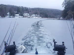 Curt Kingsley took this photo as Paul Leguire broke ice in Green Harbor on Jan. 4 for a fishing trip for lake trout. They caught six keepers, Mr. Kingsley reported.