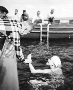 Healthy swim — Doctors checked Diane Struble’s health along the way.