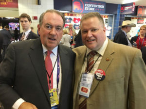 Democrat Larry Bulman at Republican Convention Mike Huckabee, left, Republican former Arkansas governor/Presidential candidate, with Larry Bulman, of South Glens Falls, ardent Hillary Clinton supporter and national Director of Legislative and Political Affairs for the Plumbers & Pipefitters Union, at the Republican convention. “We had one heck of a debate,” quipped Larry. 