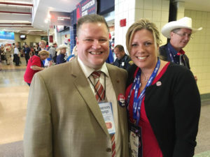 Larry Bulman, Democratic union activist, and Rachel Seeber, Republican Warren County legislator, at this week’s National Republican Convention.                Photo provided