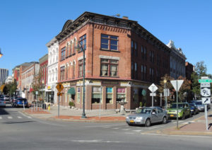 The Scoville building at 167 Glen Street on the roundabout is one of the oldest buildings in Glens Falls, says City Historian Wayne Wright. Originally known as the Peck and Byrne building, it is believed to have been built in 1865 or 1866, after the huge fire on May 31, 1864, leveled much of downtown.   Chronicle photo/Gordon Woodworth