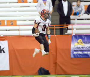 Andrew Murphy jumps for joy after scoring the game’s final touchdown. “At that point I realized we did it,” he said. Photo by Andrew Thayer/Press & Sun-Bulletin
